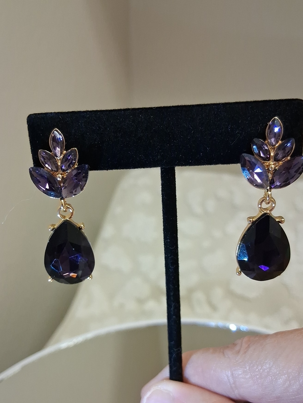 Gold-Tone Deep Purple/Plum  Teardrop Drop Earrings
